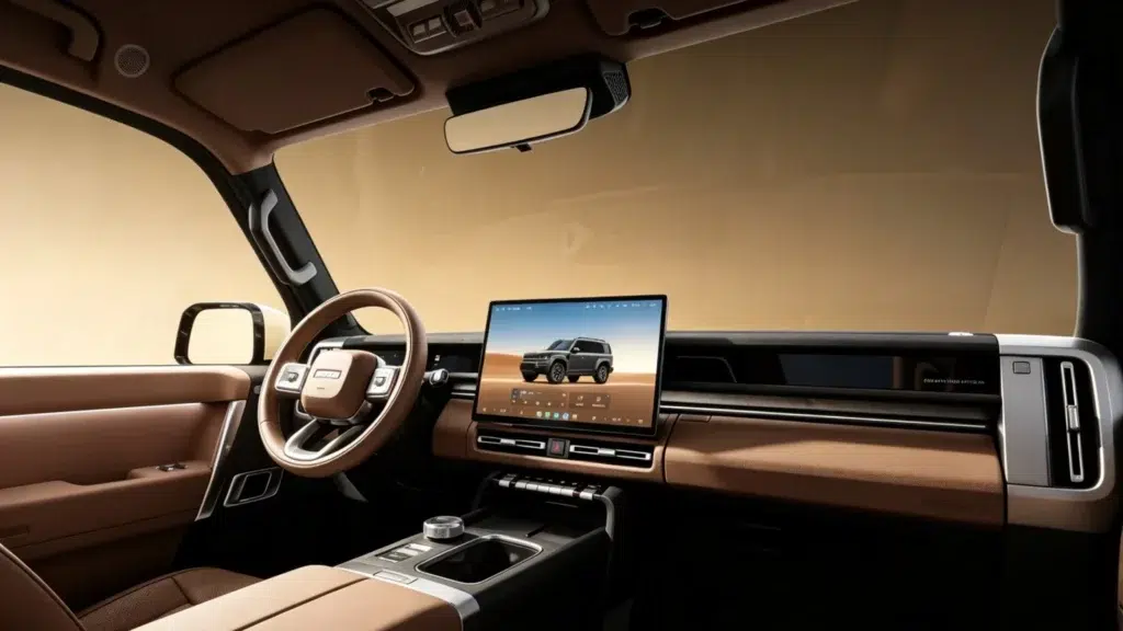 Chery iCar V27 Long Range debiutuje 30 września. Ma uratować sprzedaż 2 Nowoczesne wnętrze Chery iCar V27 z dużym ekranem multimedialnym i minimalistyczną konsolą