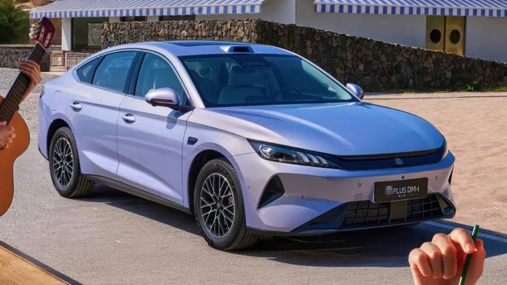 Czujnik LiDAR zamontowany na dachu hybrydowej limuzyny BYD Qin Plus DM-i
